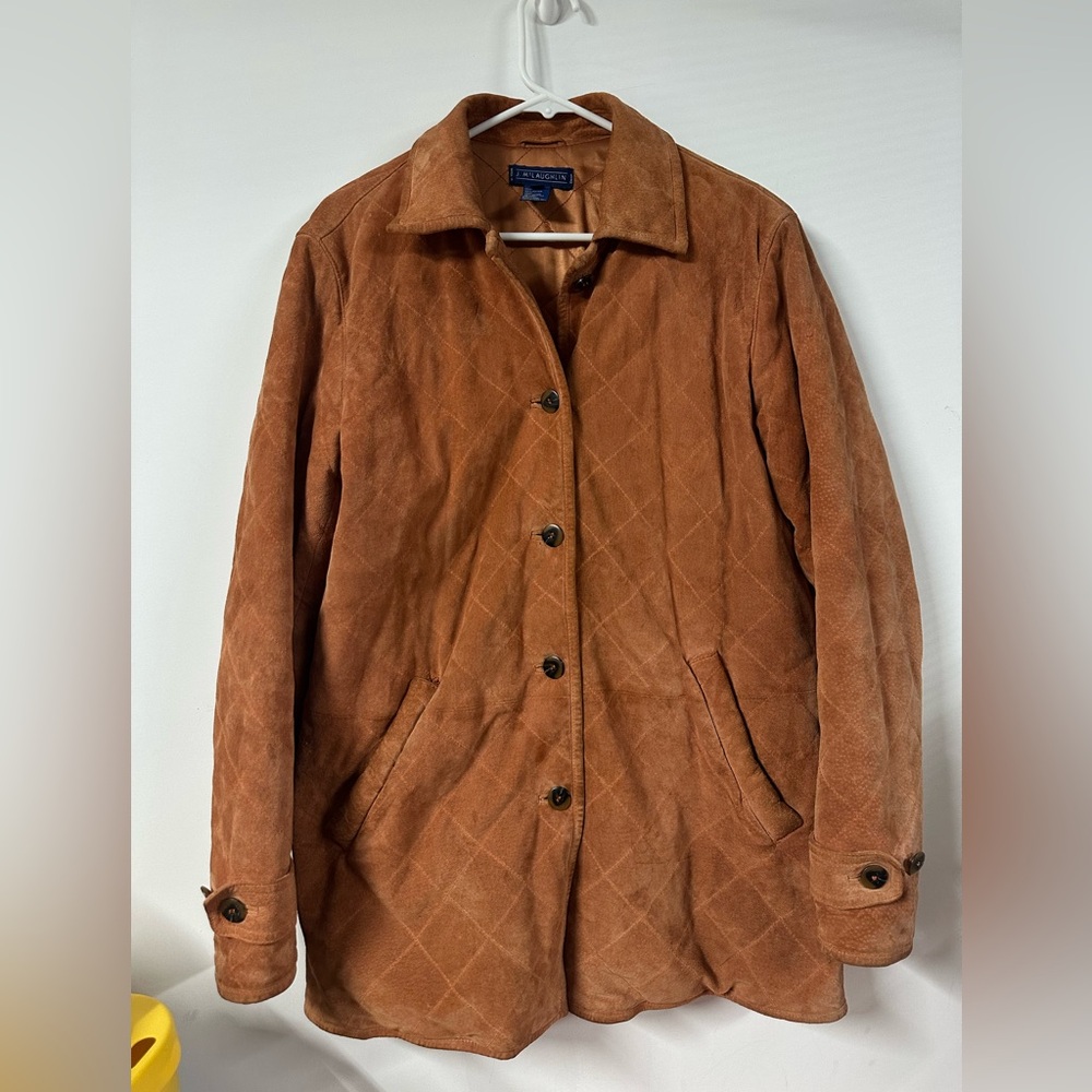 J. McLaughlin Orange Brown Leather Suede Outerwear Quilted Jacket Size Medium